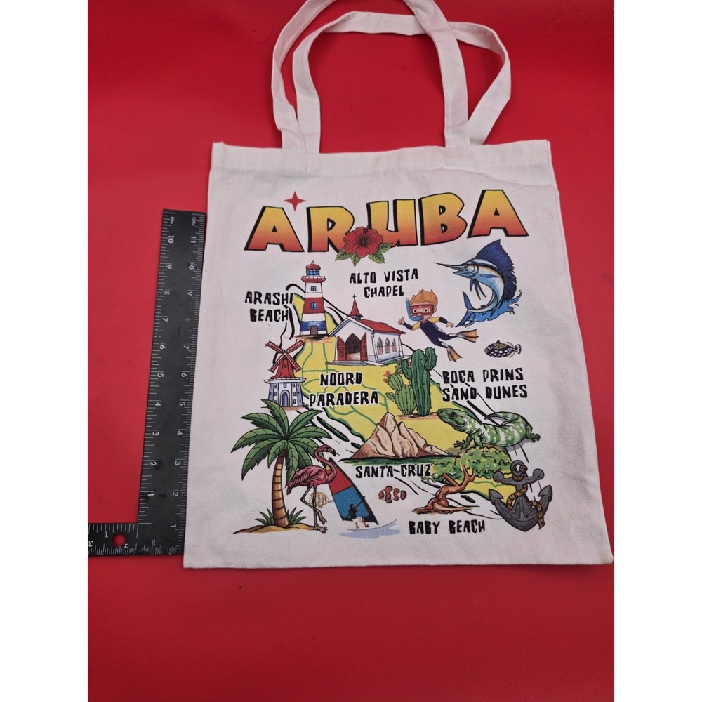 Unbranded Aruba Tote Bag Women Large White Excellent Tropical Map Graphic